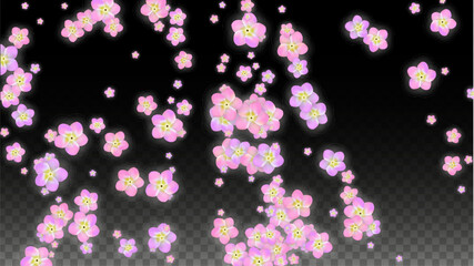 Blue Vector Realistic Blue Petals Falling on Transparent Background. Spring Romantic Flowers Illustration. Flying Petals. Sakura Spa Design. Blossom Confetti. Design Elements for Wedding Decoration.