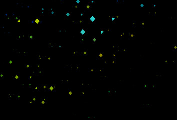 Dark blue, yellow vector background with triangles, circles, cubes.