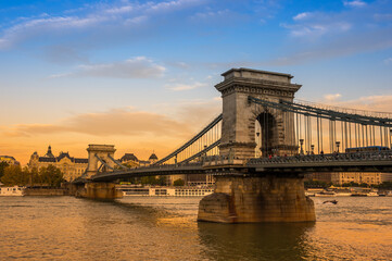 Chain bridge on Danube river in Budapest