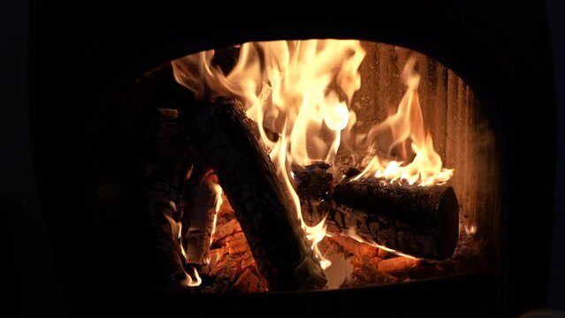 Wood Fire burning in an old stove 
