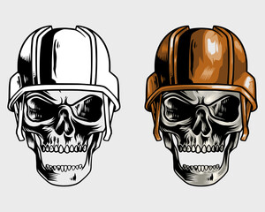 set of color and black and white skulls with dark orange helmet