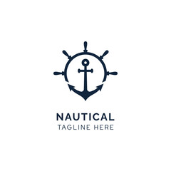 Ship wheel and anchor for boat ship yacht nautical transport logo design vector inspiration © hamniz