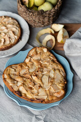 Fresh baked dessert apple pie. Close-Up Of Food On Table. 