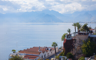Obraz premium view of the old port in the city, travel to turkey, old town Kaleci. discover interesting places and popular attractions and walks
