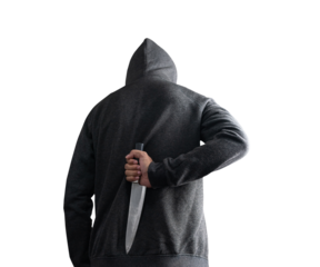 The bandits in the black hold a knife hidden behind