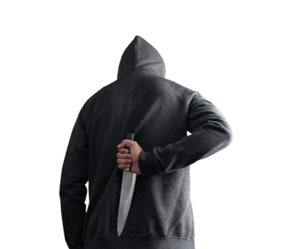 The bandits in the black hold a knife hidden behind - Powered by Adobe