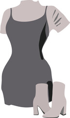 Illustration of female clothing, strap pinafore dress.