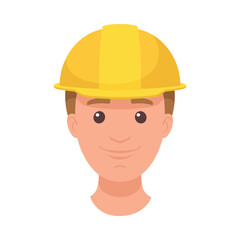 Man Builder Character Head in Yellow Hard Hat and Smiling Face Expression Vector Illustration