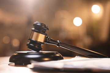 law and authority lawyer concept, judgment gavel hammer in court courtroom for crime judgement...
