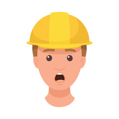 Shocked Man Builder Character Head in Yellow Hard Hat and Amazed Face Expression Vector Illustration