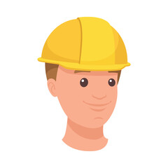 Man Builder Character Head in Yellow Hard Hat and Smiling Face Expression Vector Illustration