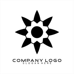 Abstract floral design logo vector with gear element.