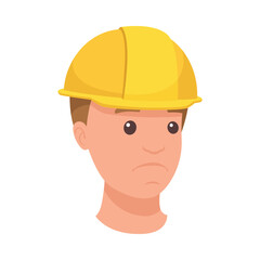 Man Builder Character Head in Yellow Hard Hat and Sad Face Expression Vector Illustration