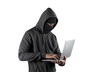 Cybercrime, hacking and technology crime. with laptop on white background