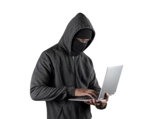 Cybercrime, hacking and technology crime. with laptop on white background