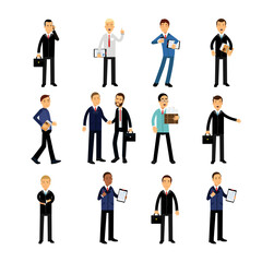 Business Man Character in Suit and Tie Engaged in Daily Office Routine Big Vector Set