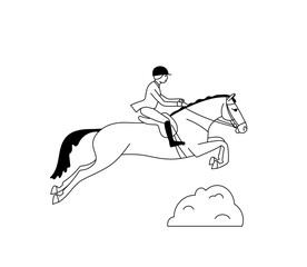 Fototapeta premium Horse hunting, a rider on a horse jumps over a hedge