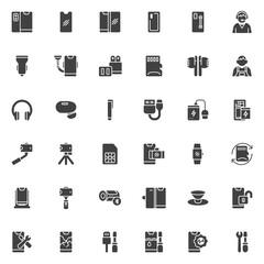 Mobile phone accessories vector icons set