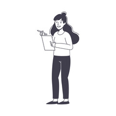 Woman Business Character Standing with Clip Board and Smiling Vector Illustration