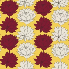 Gardinen Modern abstract floral plant repeat seamless pattern. Fashion trendy lotus outline flowers. © Inna
