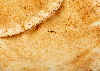 Wheaten Pita Flat Bread Texture Background. Flatbread Pattern, Tortilla with Copy Space