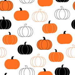 Seamless pattern with pumpkins. Colorful autumn background. Vector texture for print, textile, fabric, packaging.