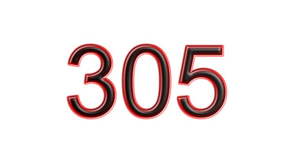 red 305 number 3d effect white background