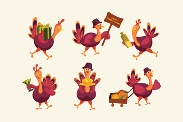 Thanksgiving Day Turkey Collection Vector