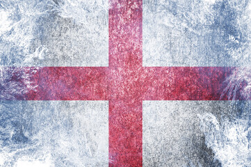 Closeup of grunge Flag of England. Frozen English flag
