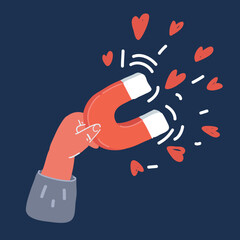 Cartoon vector illustration hand holds a large magnet
