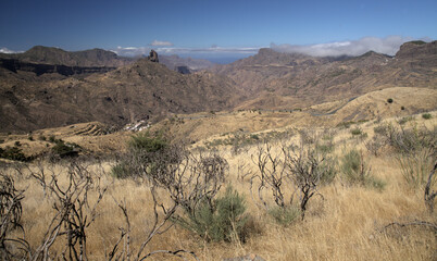 Gran Canaria, landscape of the central part of the island, Las Cumbres, ie The Summits, 
Caldera de Tejeda in geographical center of the island, as seen from Cruz de Tejeda pass