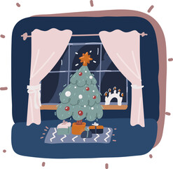 Cartoon vector illustration of Christmas tree