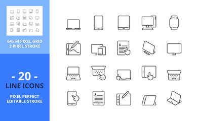 Line icons about personal devices. Pixel perfect 64x64 and editable stroke