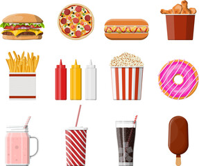 Fast food icons set