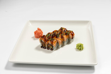 Sushi serving on white plate