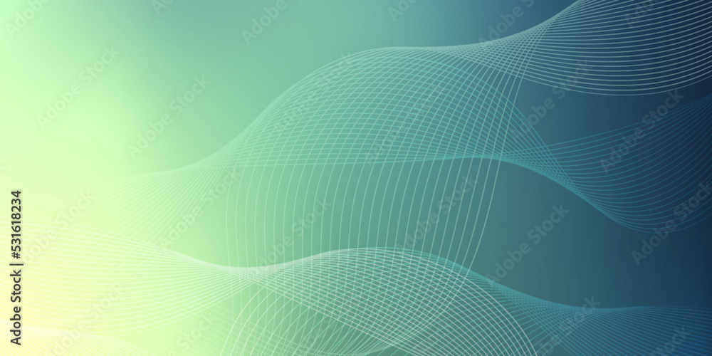 Poster blue, green and yellow curving, wavy lines - digitally generated futuristic abstract 3d geometric gr