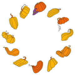 Cute autumn vector illustration, hand drawn pumpkins