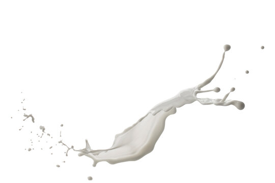 a glass glass from which milk splashes out, isolated on a white background