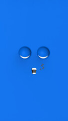 Blue face of sleeping cute character. Cute face. relaxation. sleep and rest. Vertical image. 3d image. 3D rendering.