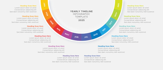 Modern Timeline Circle Business Infographic Template Design with 12 Periods Months