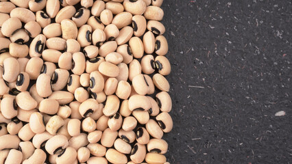 Uncooked black eyed peas. Health food concept.