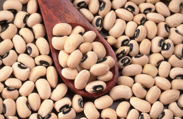 Uncooked black eyed peas. Health food concept.