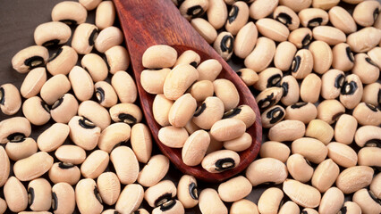 Uncooked black eyed peas. Health food concept.