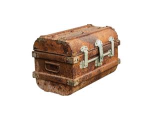 Ancient iron chest dirty steel isolated