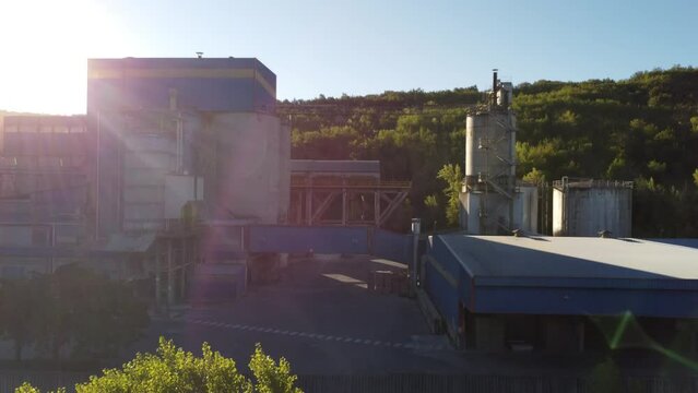 Morfasso cement factory drone aerial footage, heavy industry concept.