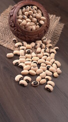 Uncooked black eyed peas. Health food concept.