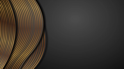 Black corporate wavy background with golden lines