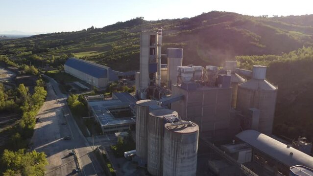 Morfasso cement factory drone aerial footage, heavy industry concept.