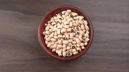 Uncooked black eyed peas. Health food concept.