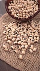 Uncooked black eyed peas. Health food concept.